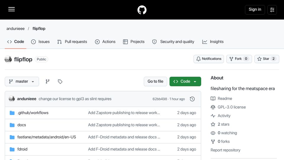 Screenshot of github.com: Show HN: Flipflop – Iroh-powered persistent tunnels for filesharing