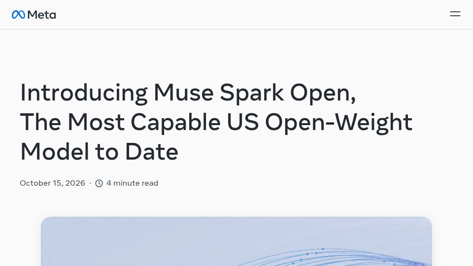 Screenshot of research.meta.ai: Muse Spark Open, the Most Capable US Open‑Weight Model to Date