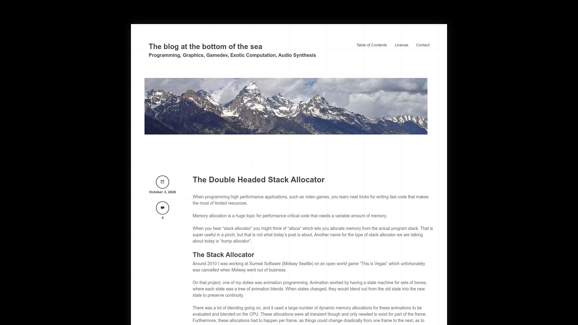 Screenshot of blog.demofox.org: The Double Headed Stack Allocator