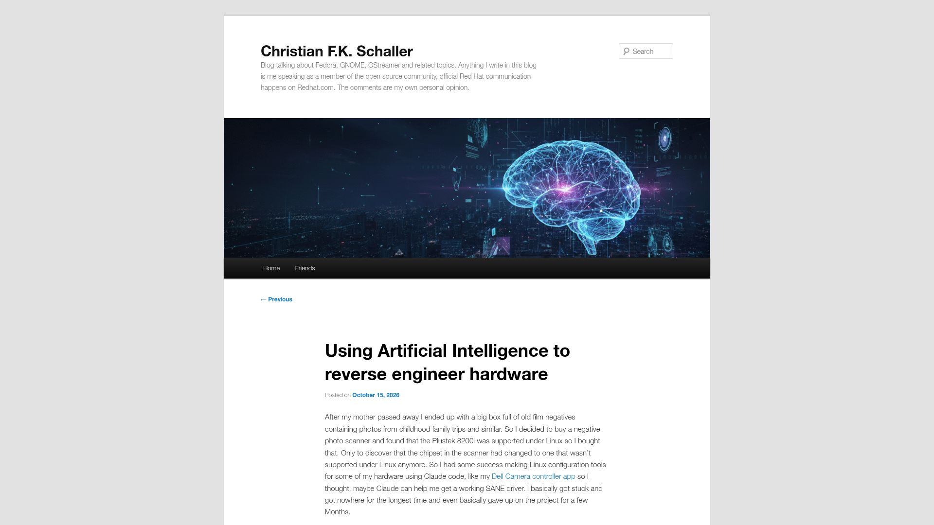 Screenshot of blogs.gnome.org: Using AI to reverse engineer hardware