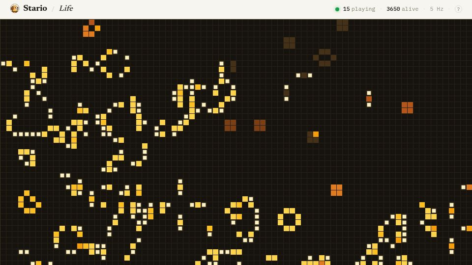 Screenshot of stario.dev: Game of Life – But Multiplayer, Hypermedia and Python