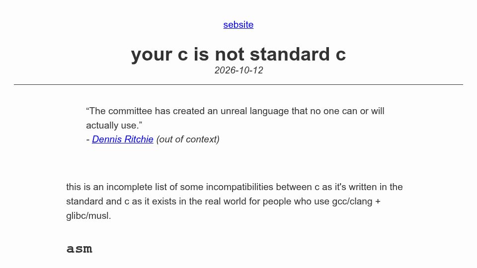 Screenshot of sebsite.pw: Your C is not standard C