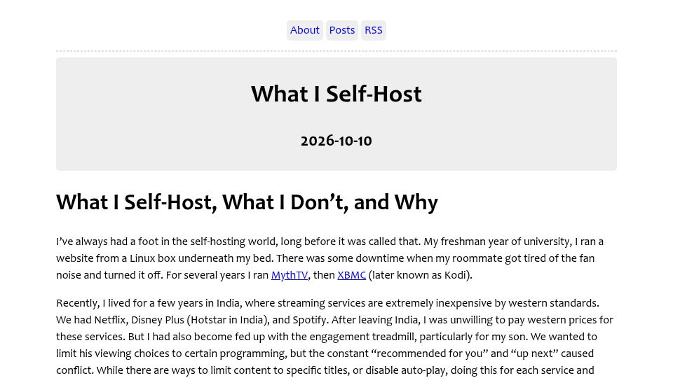 Screenshot of viceconsole.fyi: What I self-host