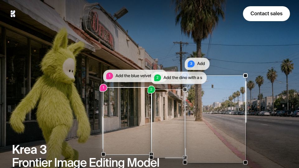 Screenshot of krea.ai: Krea 3 – An image model built for editing at scale