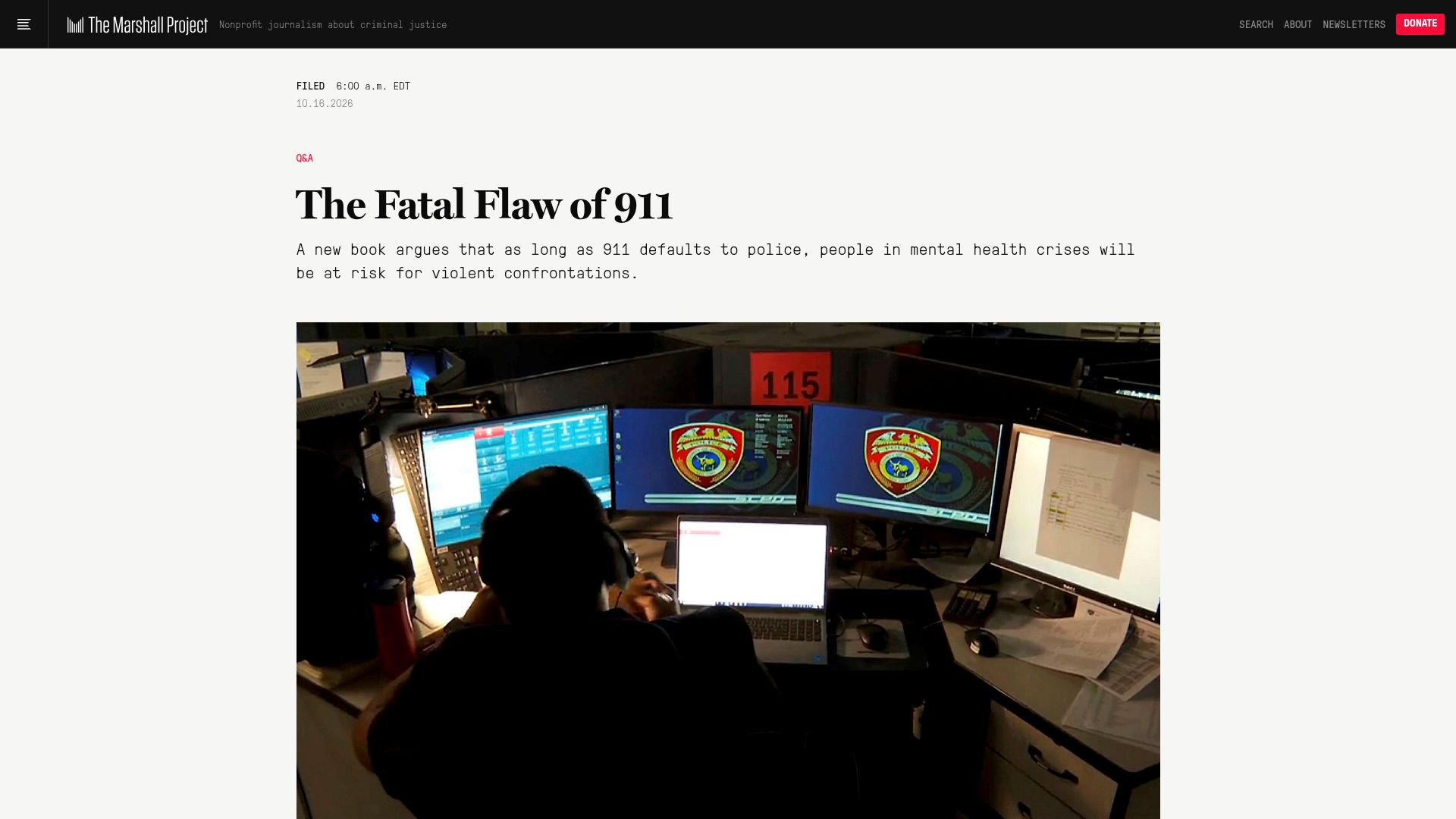Screenshot of themarshallproject.org: The Fatal Flaw of 911