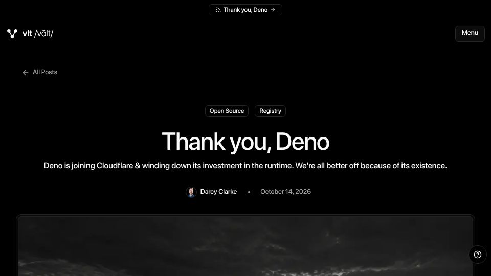 Screenshot of vlt.io: Thank You, Deno