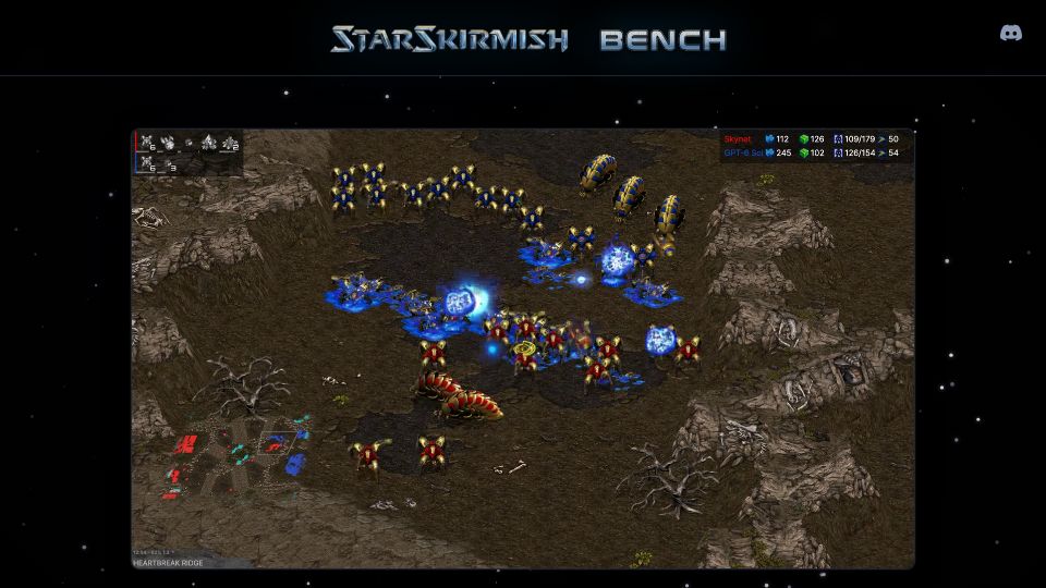 Screenshot of starskirmish.com: Show HN: Gemini 4 Argon plays StarCraft