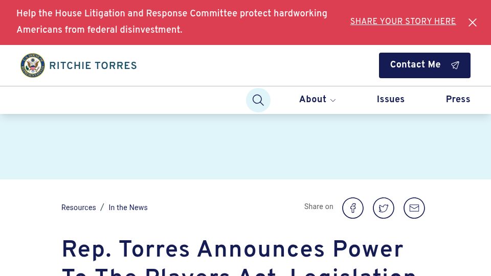 Screenshot of ritchietorres.house.gov: US Rep Announces Congressional Legislation to Protect Video Game Ownership