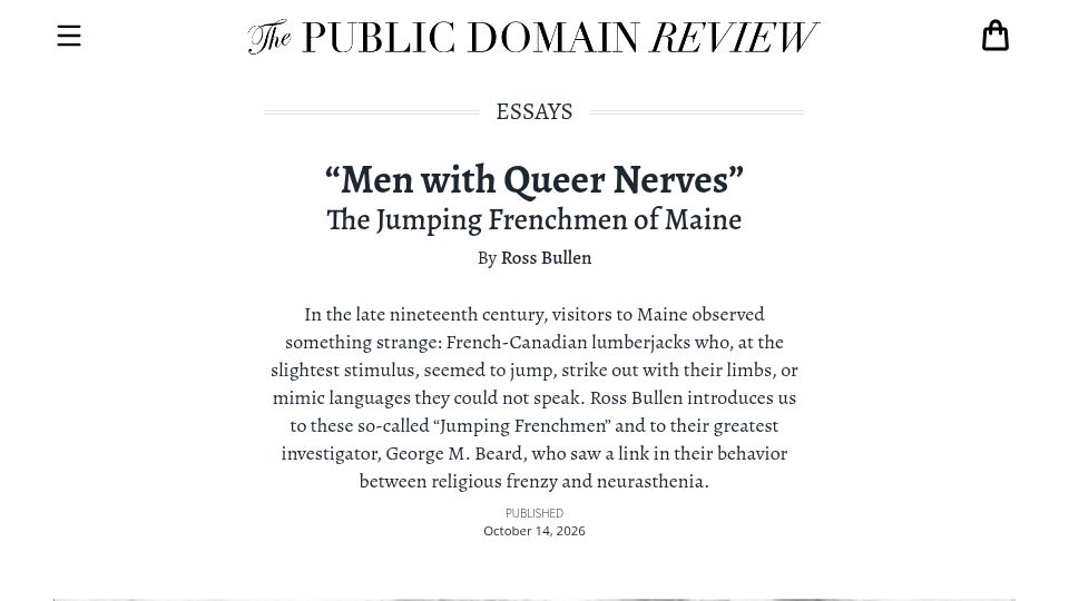 Screenshot of publicdomainreview.org: Men with Queer Nerves: The Jumping Frenchmen of Maine