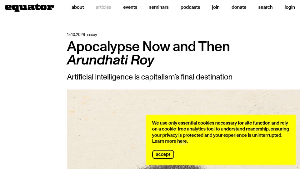 Screenshot of equator.org: Artificial intelligence is capitalism's final destination