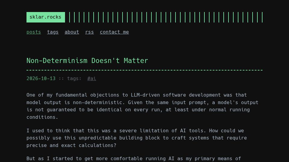 Screenshot of sklar.rocks: Non-Determinism Doesn't Matter