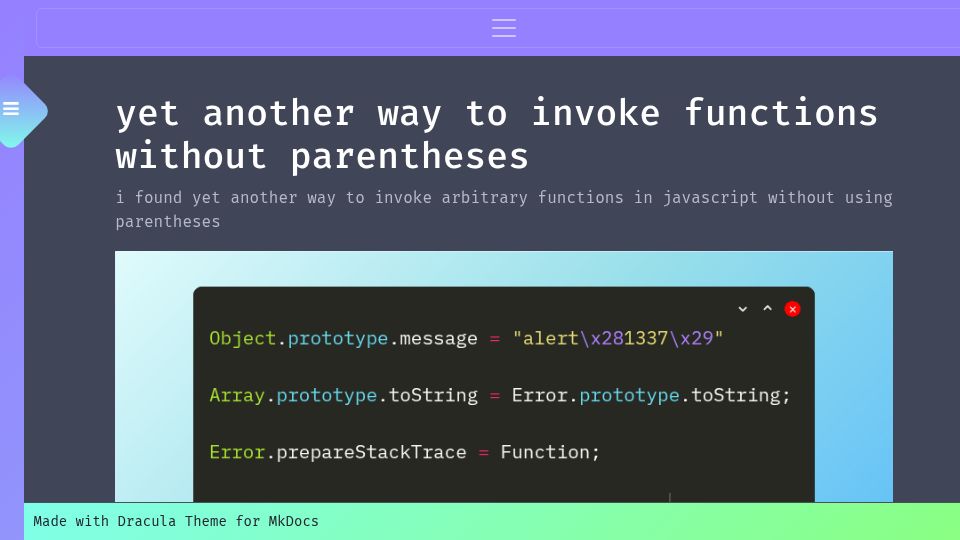 Screenshot of blog.ikaes.de: Yet another way to invoke functions without parentheses