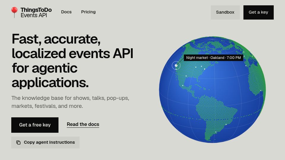 Screenshot of thingstodoapi.com: Show HN: Things to Do API