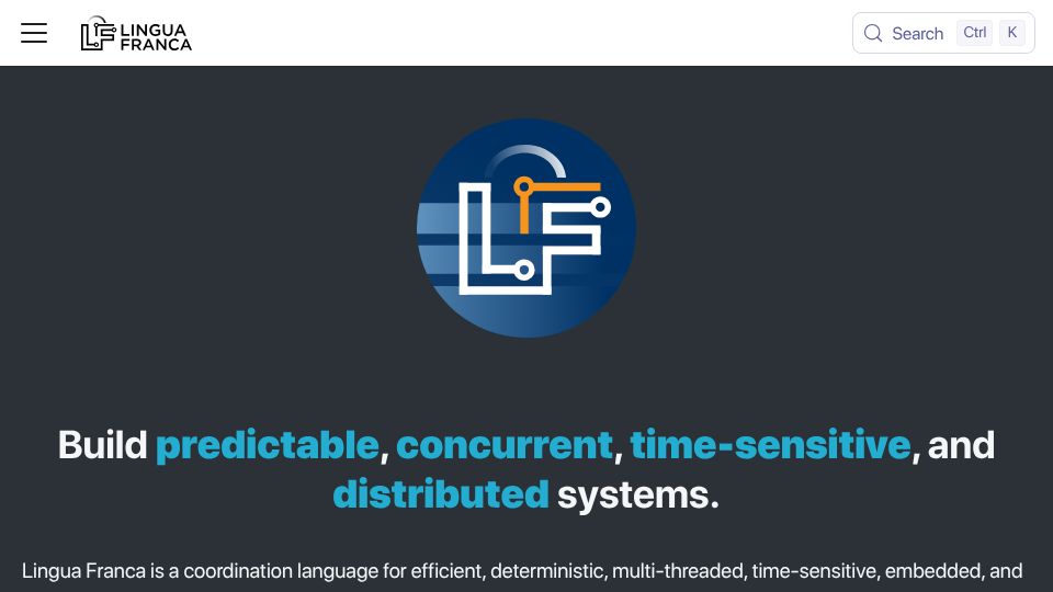 Screenshot of lf-lang.org: Intuitive concurrent programming in any language