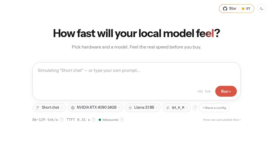 Screenshot of llmspeed.dev: Show HN: Llmspeed – feel how fast a local LLM runs before you buy the hardware