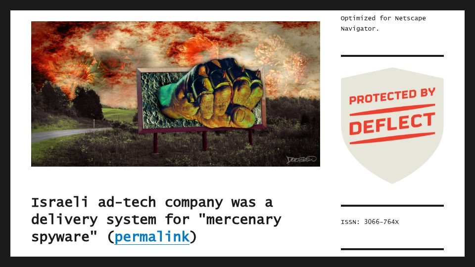 Screenshot of pluralistic.net: Ad-tech company was a delivery system for "mercenary spyware"