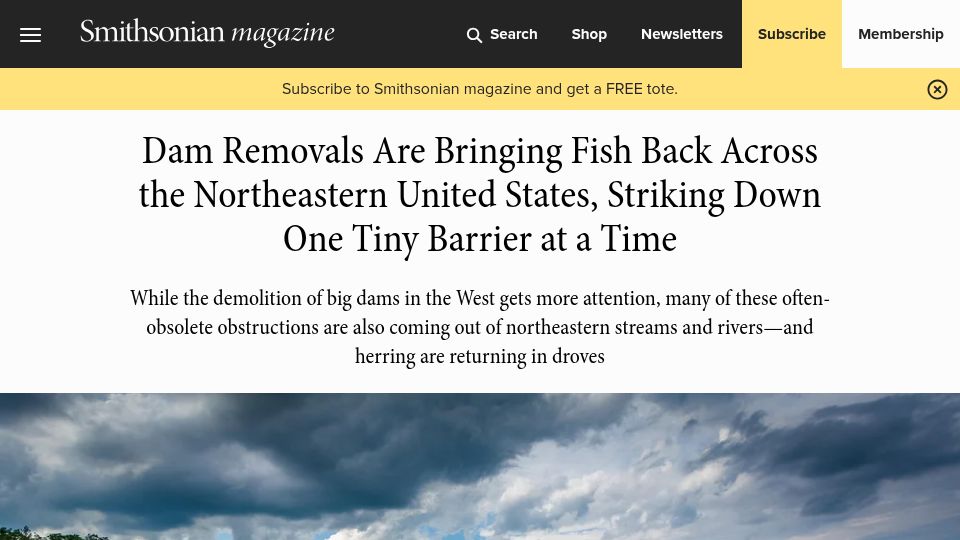 Screenshot of smithsonianmag.com: Dam removals are bringing fish back across the northeastern United States