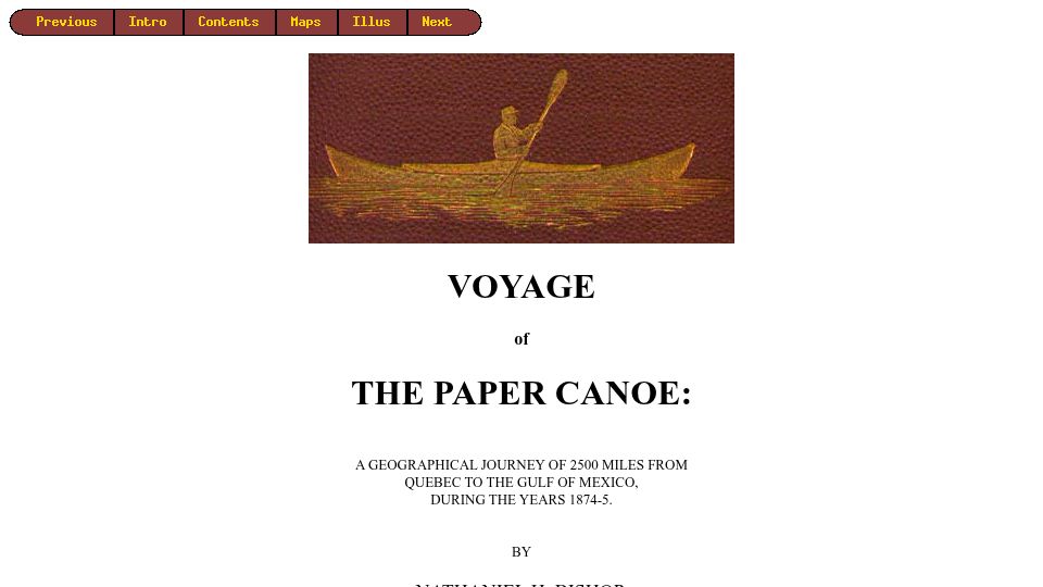 Screenshot of ibiblio.org: Voyage of the Paper Canoe: 2500 Miles from Quebec to the Gulf of Mexico, 1874-5