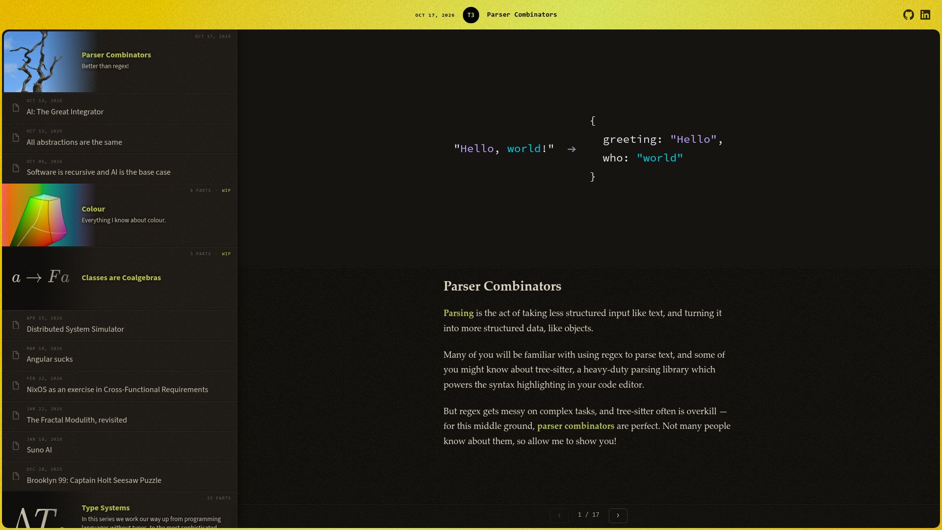 Screenshot of t3.at: Parser Combinators