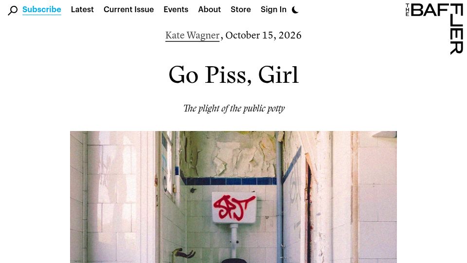 Screenshot of thebaffler.com: Go Piss, Girl: The plight of the public potty