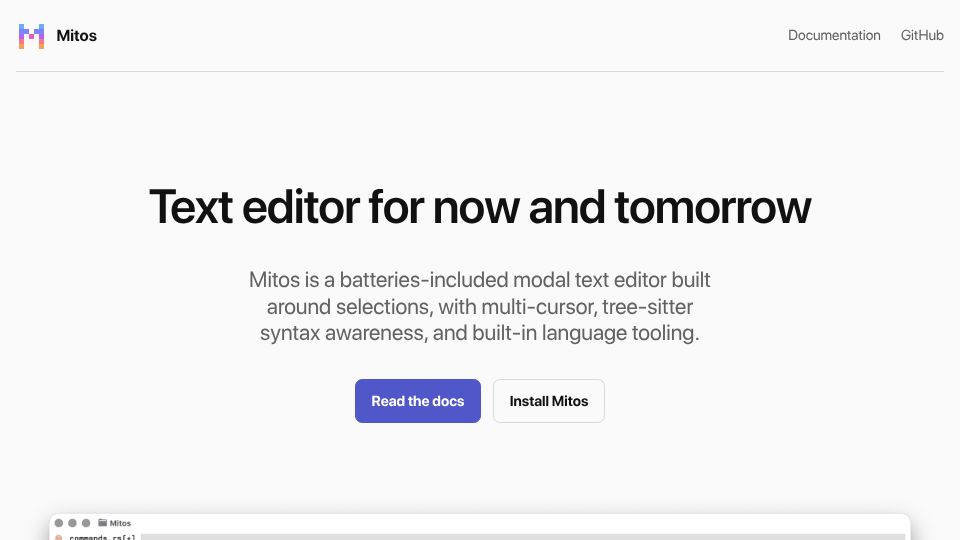 Screenshot of mitos.computer: Mitos editor is a fork of Helix