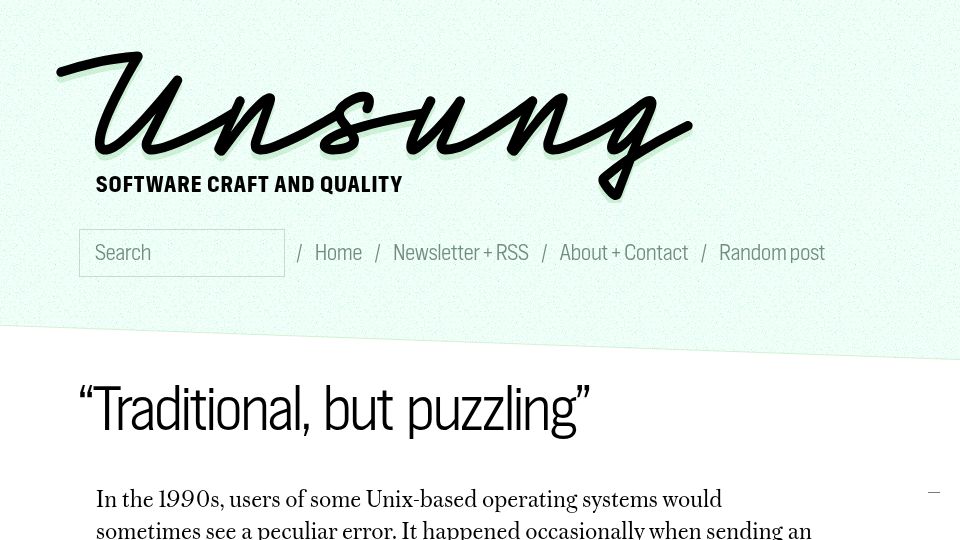 Screenshot of unsung.aresluna.org: "Traditional, but Puzzling"