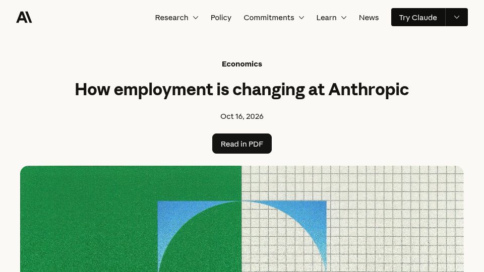 Screenshot of anthropic.com: How employment is changing at Anthropic