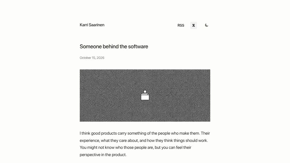 Screenshot of karrisaarinen.com: Someone behind the software
