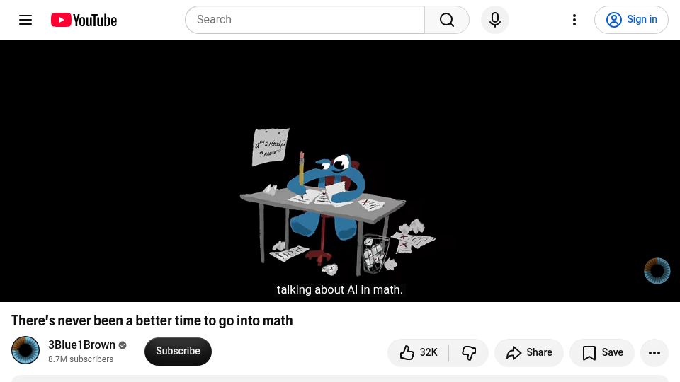 Screenshot of youtube.com: There's never been a better time to go into math (by: 3blue1brown) [video]