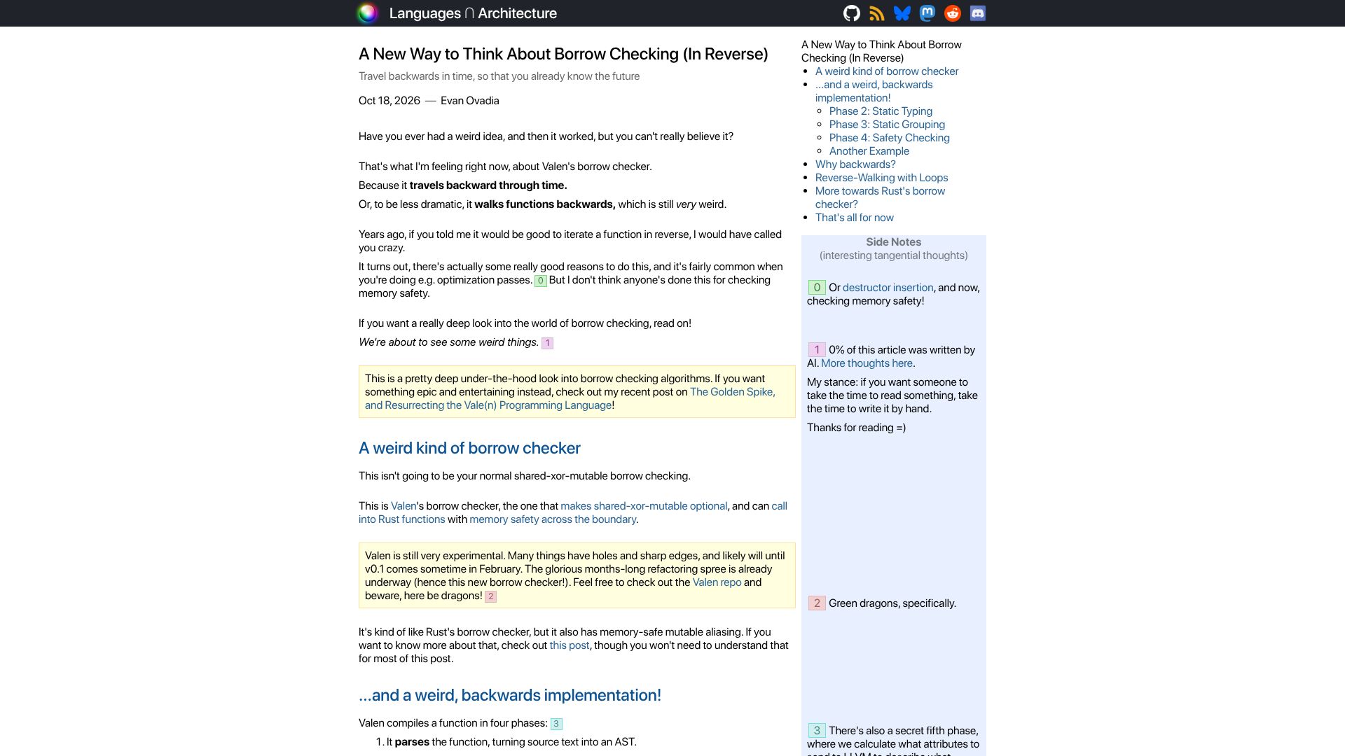 Screenshot of verdagon.dev: A new way to think about borrow checking (in reverse)