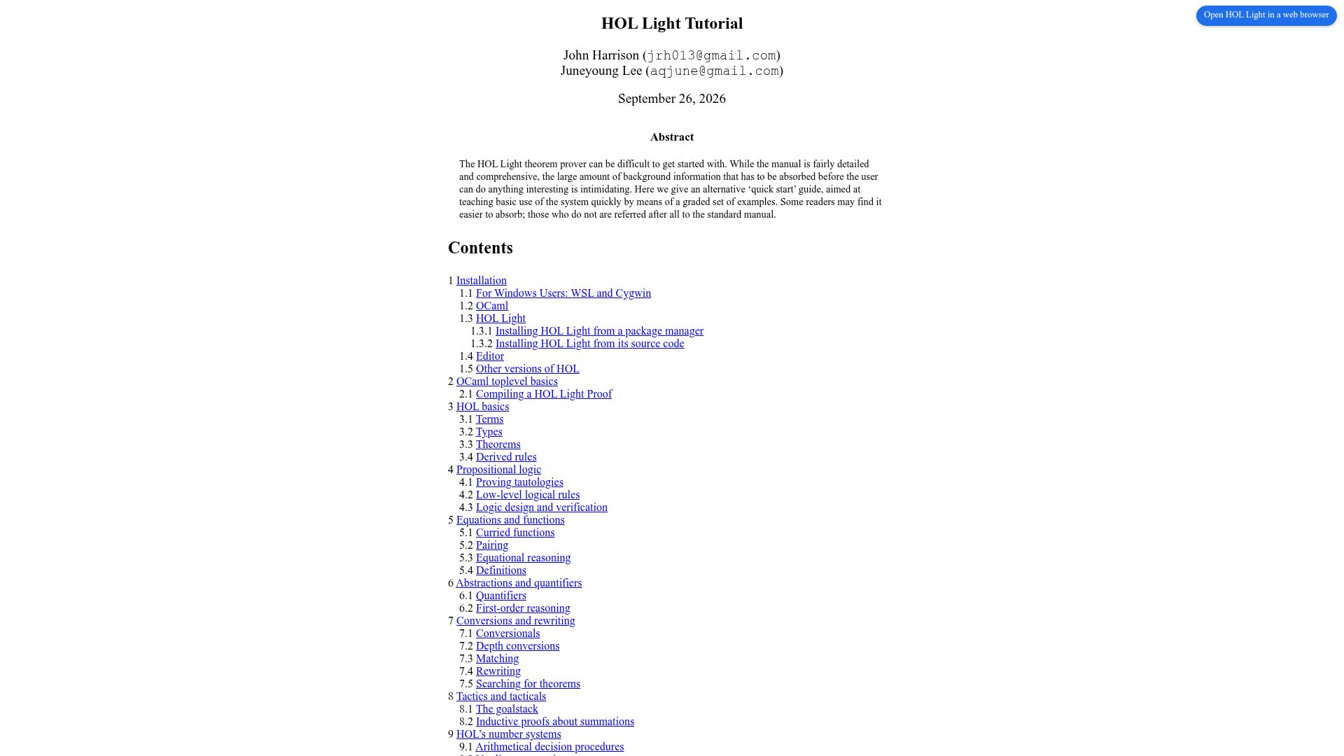 Screenshot of hol-light.github.io: HOL Light Tutorial