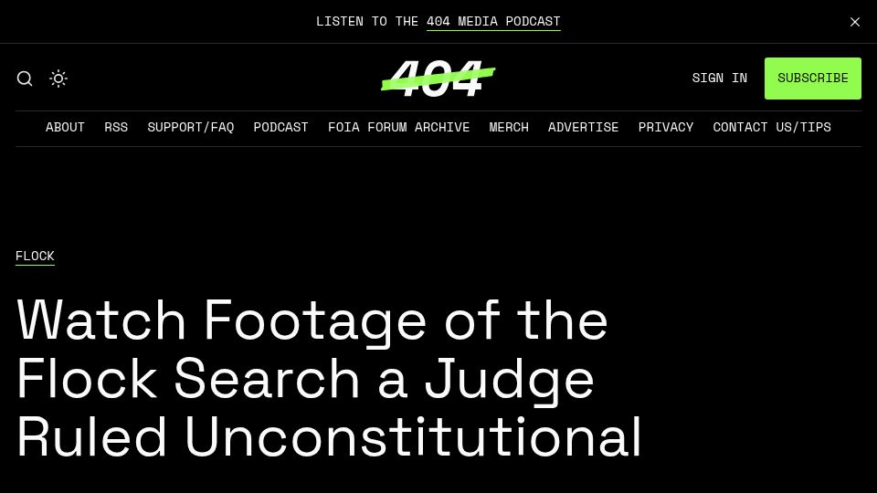 Screenshot of 404media.co: Footage of the Flock search that a judge ruled was uncosntitutional