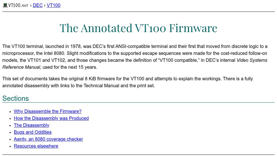 Screenshot of vt100.net: The Annotated VT100 Firmware (2022)