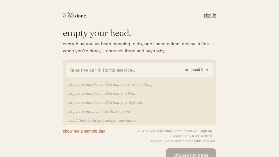 Screenshot of 3anddoneapp.com: Show HN: I built a task system to handle the drudgery so I could focus on tasks