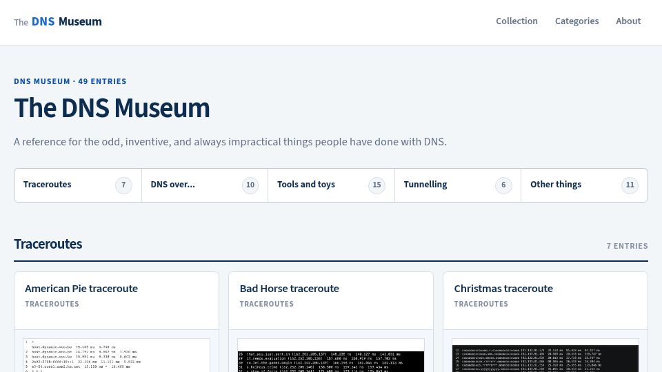 Screenshot of dns.museum: The DNS Museum