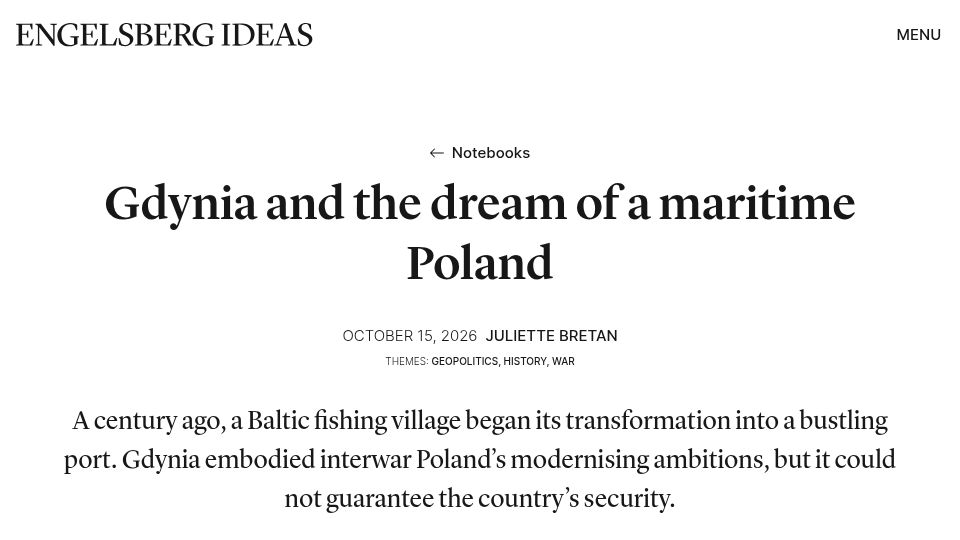 Screenshot of engelsbergideas.com: Gdynia and the Dream of a Maritime Poland