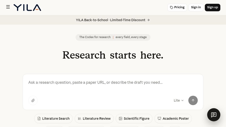 Screenshot of yila.ai: Show HN: Yila – A Codex for Scientific Research