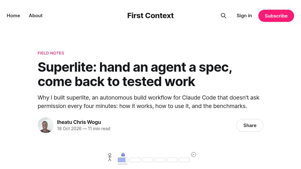 Screenshot of contextfirst.blog: Superlite: A Faster Alternatie to Superpowers