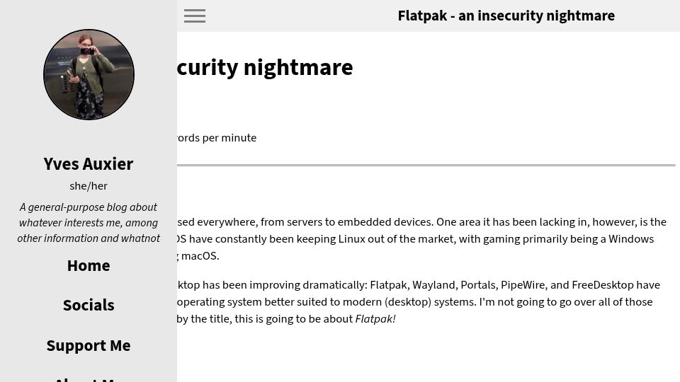Screenshot of oro.gay: Flatpak – An Insecurity Nightmare