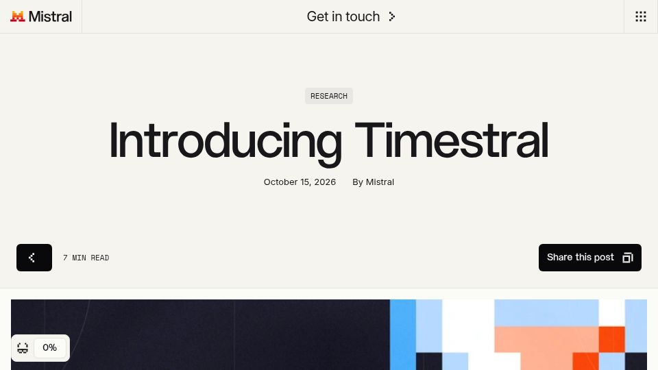 Screenshot of mistral.ai: Timestral: Mistral's time-series foundation models