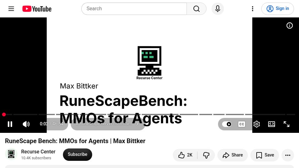 Screenshot of youtube.com: RuneScape Bench: MMOs for Agents [video]