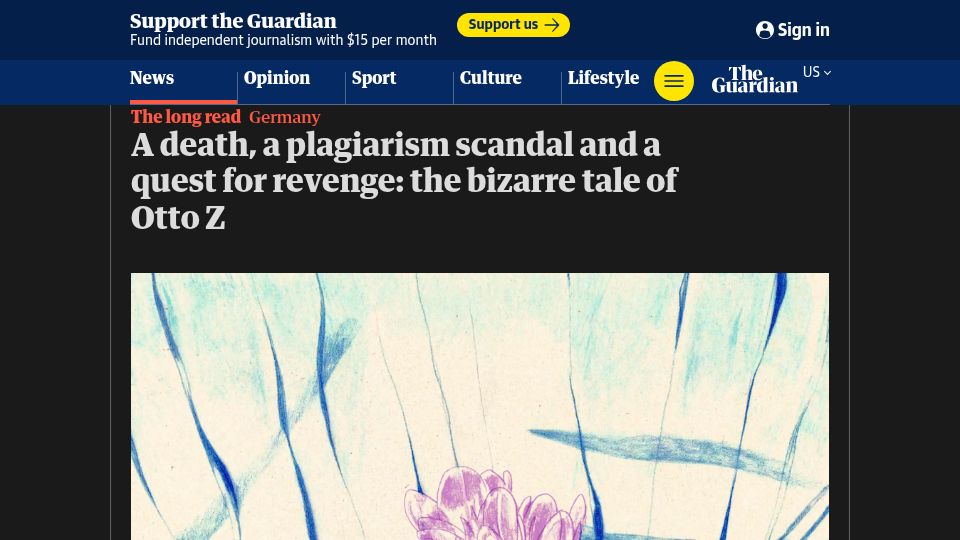 Screenshot of theguardian.com: A death, a plagiarism scandal and a quest for revenge: the tale of Otto Z