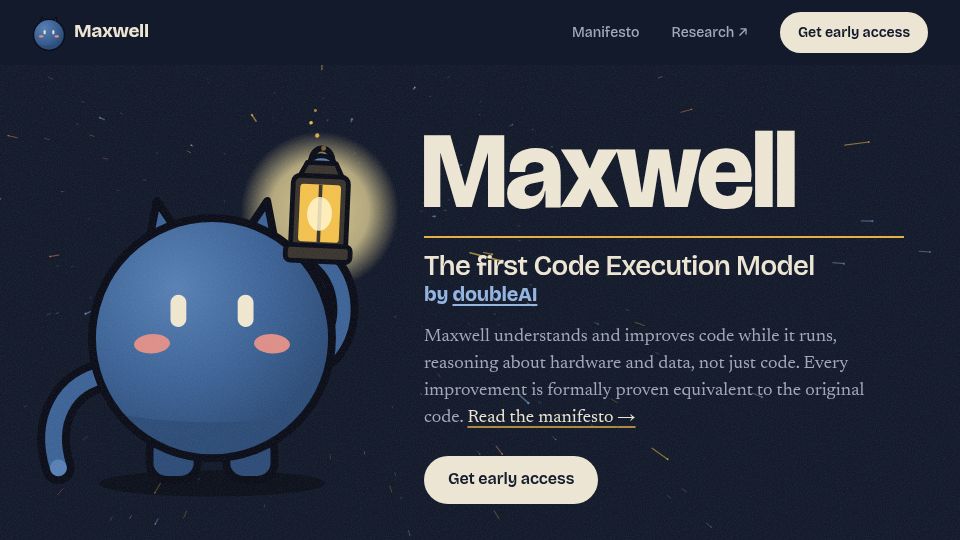 Screenshot of heymaxwell.ai: Maxwell: A new kind of model that sits between code and hardware