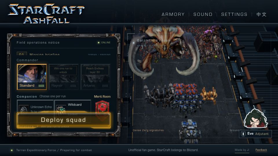 Screenshot of starcraft-shooter-2026.pages.dev: Starcraft: Ashfall