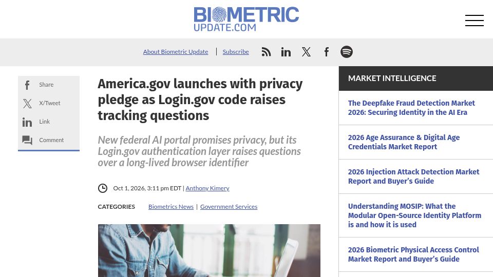 Screenshot of biometricupdate.com: A 20-year-long permanent cookie: America.gov and tracking