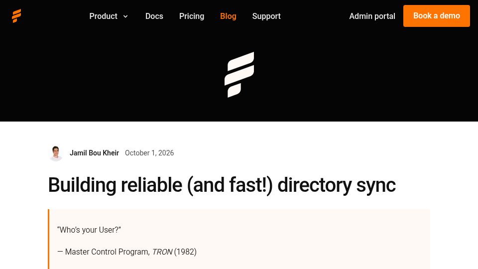 Screenshot of firezone.dev: Building reliable (and fast) directory sync