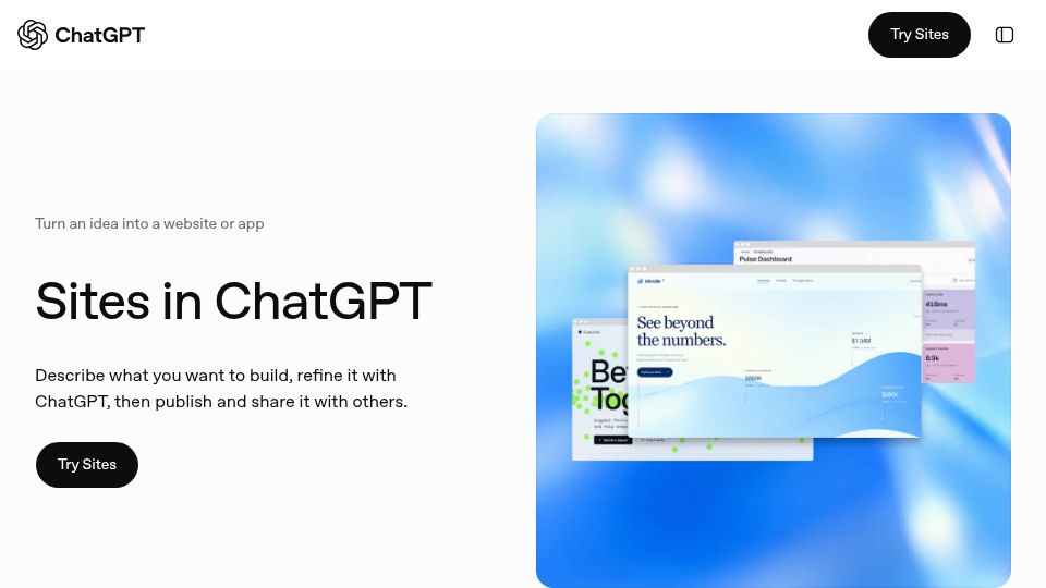 Screenshot of chatgpt.com: Sites in ChatGPT