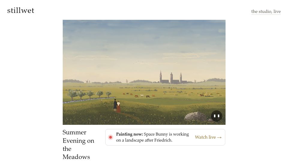 Screenshot of stillwet.art: Show HN: Giving Opus 5.5 a simulated paint canvas