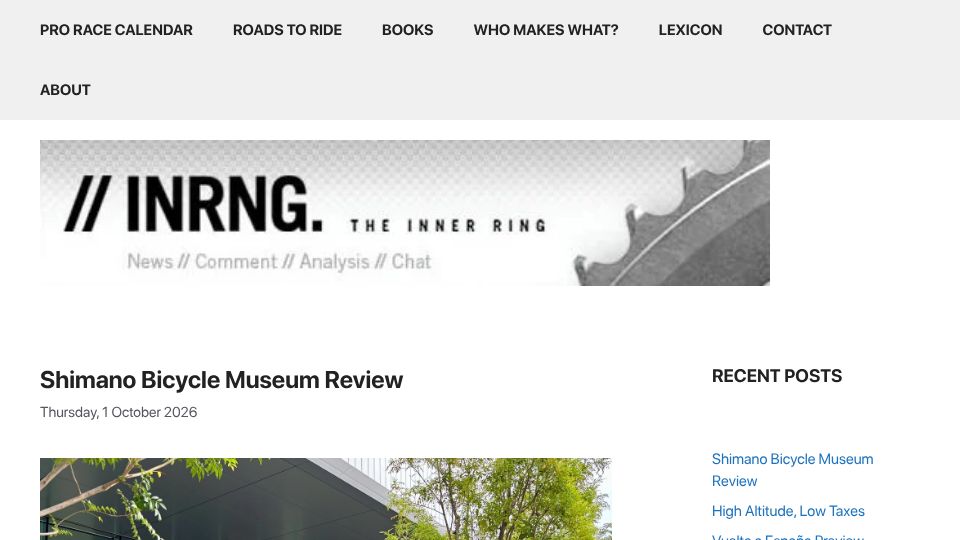 Screenshot of inrng.com: Shimano Bicycle Museum Review
