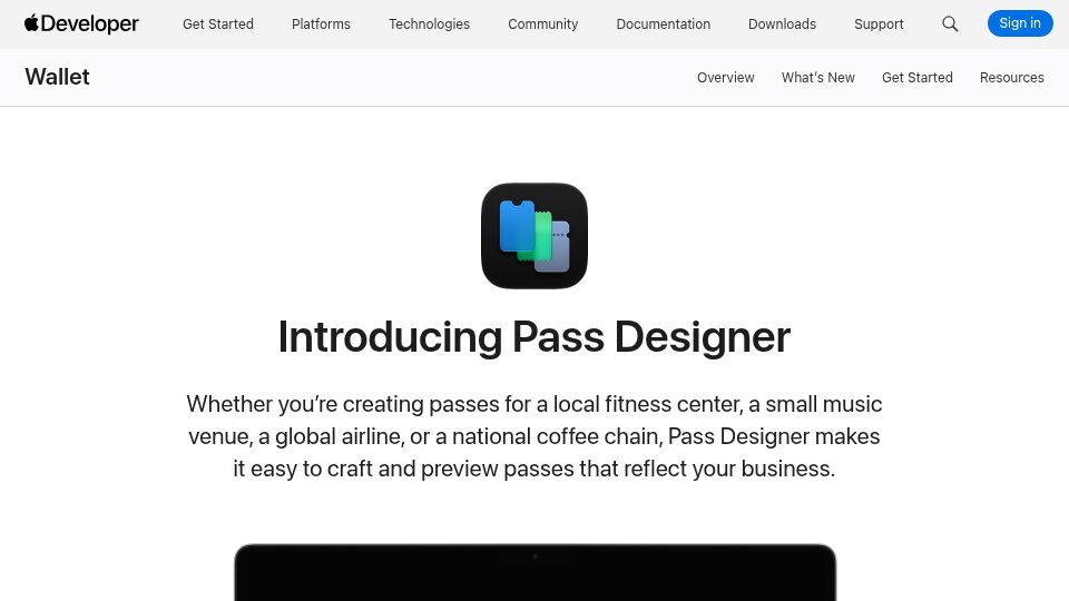 Screenshot of developer.apple.com: Apple Pass Designer